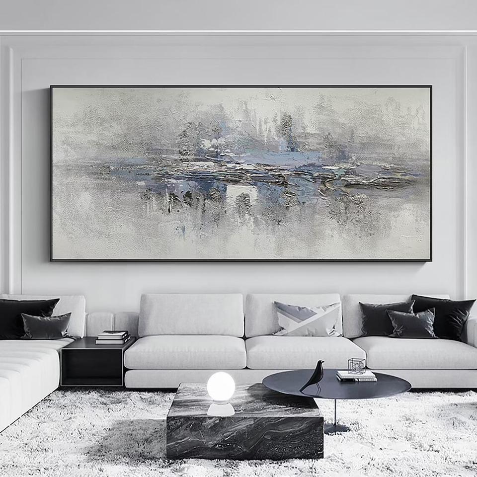 Oversized Grey Art Abstract Painting Blue And Gray Canvas Art